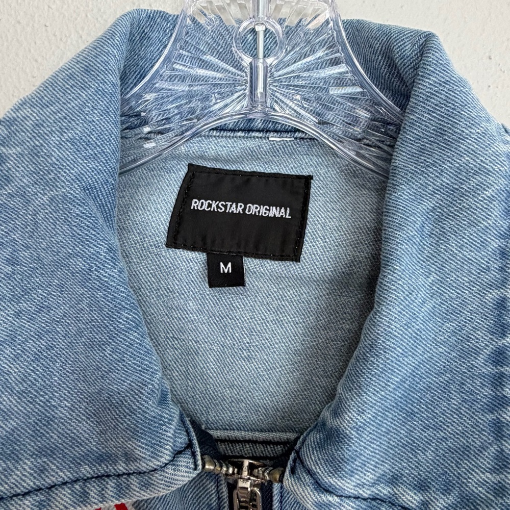 Rockstar Original Koontz Blue Jean Jacket Painted Graffiti Print Size Medium - Picture 2 of 11